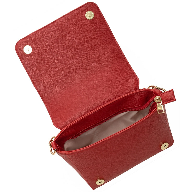 Bolsa Transversal Vermelha com Corrente Dourada e Chaveiro – Rafitthy