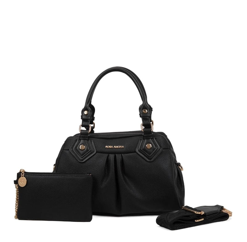 Bolsa Estruturada Caramelo com Alça de Mão Dupla e Mini Necessaire – Rosa Amora